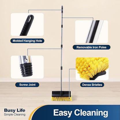 Yocada Deck Brush with 4-Section Extendable Handle Floor Scrub Brush Soft &Medium Bristles Non-Slip Grip for Outdoor Deck Patio Bathroom Garage Concrete Cleaning 53.89 Inch