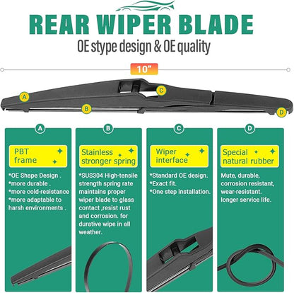 24" 18" 10" Windshield Wiper Blades Replacement for Jeep Compass 2018 2019 2020 2021 2022 Premium All Weather Front Rear Wipers Set - OEM Quality (Pack of 3)