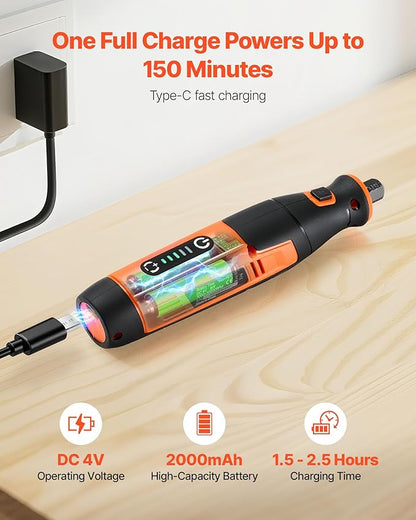 VEVOR 73-Piece Cordless Rotary Tool Kit, DC4V Portable Mini Power Rotary Tool, 5-Level Speed 7000-20000 RPM Multi-Purpose DIY Tools for Engraving, Sanding, Polishing, Carving, Cutting, DIY Crafts