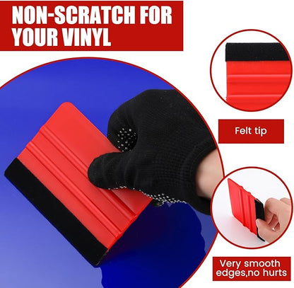 Lasnten 50 Pcs Plastic Vinyl Squeegee 4 Inch Felt Edge Squeegee for Car Window Windshield Glass Cleaning Tool Vinyl Scraper Decal Applicator Tool with Black Fabric Felt Edge (Red, Black)