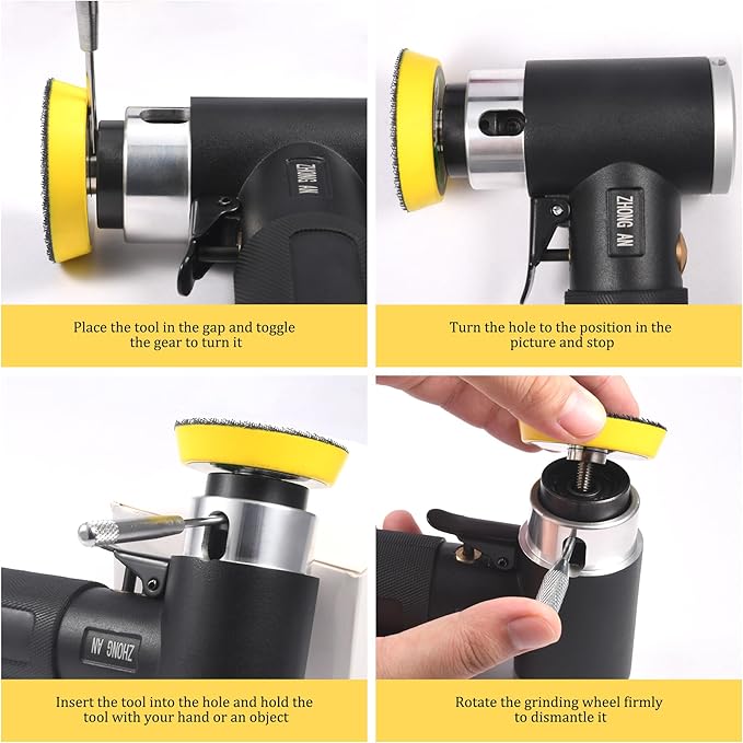 ZHONG AN 1'' 2'' 3'' Mini Orbital Sander da sander Air Dual Action Sander High Speed Pneumatic Mini Sanders Includes 18Pcs 1/2/3in Polishing Sponge & Wool Pads, 30Pcs Sandpapers (BLACK)