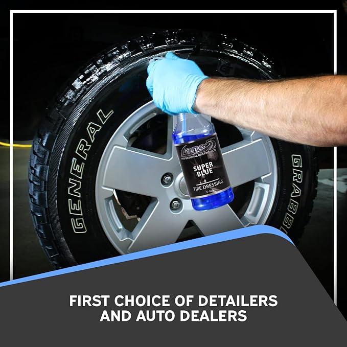 LANE'S Super Blue Tire Dressing Spray | High-Gloss Car Tire Shine Spray | No Sling, No Run, Long Lasting | Protects from Cracks & UV Rays | Non-Greasy Automotive Dressing & Cleaner | 1 Gallon