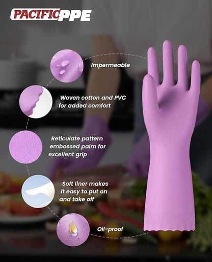 PACIFIC PPE 2 Pairs Dishwashing Cleaning Gloves with Latex free, Cotton lining, Kitchen Gloves (Purple+Blue, Large)