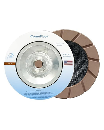Concrete Grinding Wheel 5" Ceramic Diamond Cup Wheel for Floor Surface, 30# Dry Edge Polishing Discs Fits Angle Grinder, 5/8"-11