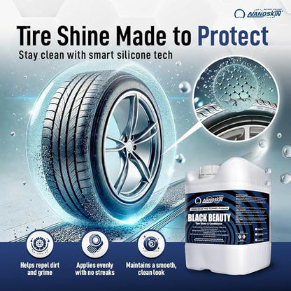 Nanoskin Black Beauty Tire Shine & Conditioner 5 Gallons - Water-Repellent & UV Resistant - Non-Greasy Finish - Restores Black Look | Works with Manual & Automatic Applicators for Cars, Trucks, SUV