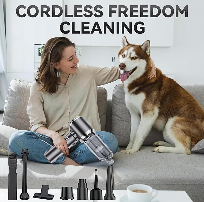 paeudomrf Car Vacuum Portable Cordless, 19000Pa Mini Vacuum Cleaner High Power 4-in-1 Compressed Air Duster Blower Pump Small Handheld Vacuum Cleaner Cordless Rechargeable for Car Home Office Desk