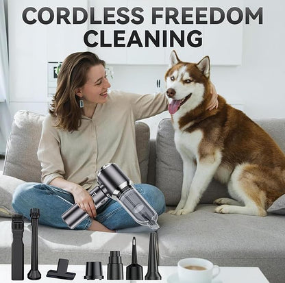 paeudomrf Car Vacuum Portable Cordless, 19000Pa Mini Vacuum Cleaner High Power 4-in-1 Compressed Air Duster Blower Pump Small Handheld Vacuum Cleaner Cordless Rechargeable for Car Home Office Desk