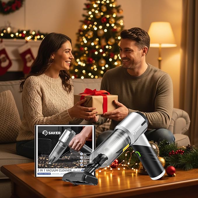 Saker Handheld Car Vacuum Portable Cordless17000PA Mini Vacuums Rechargeable Foldable Vacuum Cleaner with Brushless Motor for Home,Office Pet HL132 Black