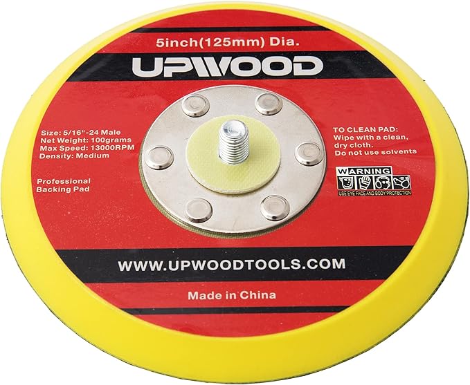 UPWOOD 2 pcs 5" Hook and Loop Backing Pad for Air Sander Polisher, 5/16" Arbor with 24 Thread 1,3000RPM DA Sanding Pad