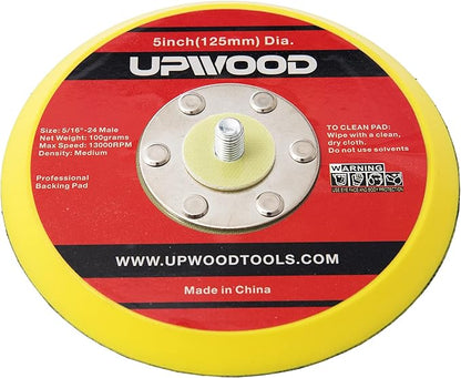 UPWOOD 2 pcs 5" Hook and Loop Backing Pad for Air Sander Polisher, 5/16" Arbor with 24 Thread 1,3000RPM DA Sanding Pad