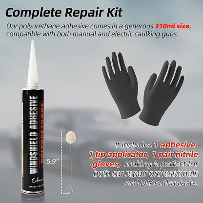 Calvana Urethane Windshield Adhesive 310ml, Automotive Polyurethane Sealant, Car Glass Chip & Crack Repair Kit with 1 Pair Gloves, Quick Curing, Weather Resistant, Black