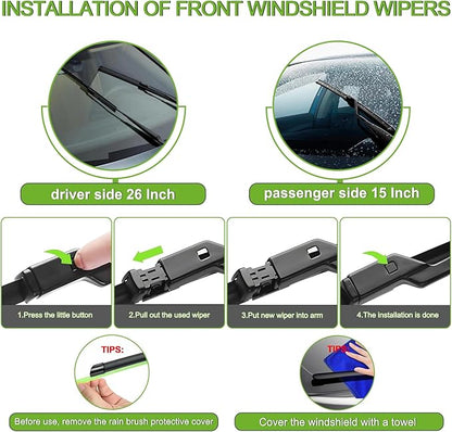 PARRATI® Windshield Wipers for Ford Fiesta 2009-2019,26"+15" Front and 12" Rear,OEM Replacement Wiper Blades,Quiet & Streak-Free(Set of 3)