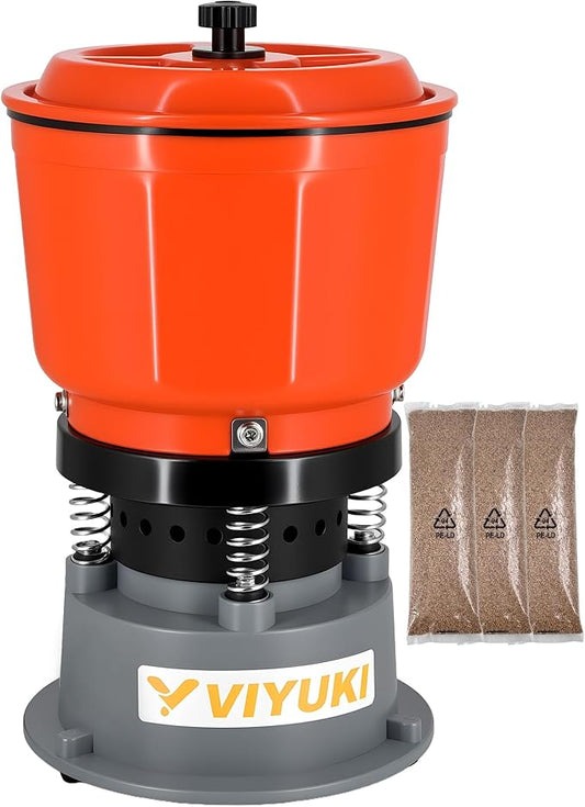 VIYUKI 9LBS Vibratory Tumbler Polishing Machine for Rocks/Metal Parts/Screw(with 3LB walnut shell media)