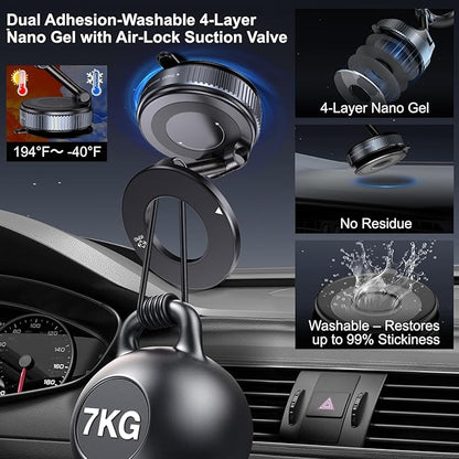 Jikasho Vacuum Magnetic Suction Phone Holder, Foldable and Retractable Hands-Free Suction Cup Phone Mount for Car/Gym/Mirror/Smooth Surface, Compatible with iPhone and Android (Space Grey)