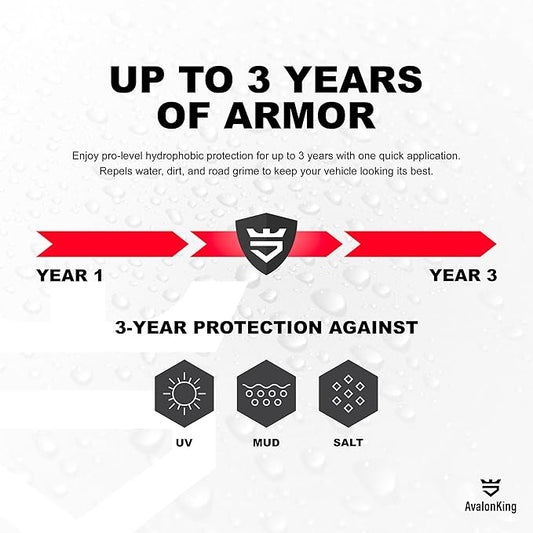 AvalonKing Armor Shield IX MAX Nano Ceramic Coating Kit with Rapid Curing Formula, 1 fl oz (30ml) – 3-Year 9H Paint Protection, Extreme Hydrophobic Gloss, Fast 4-Hour Cure DIY Car Detailing Kit