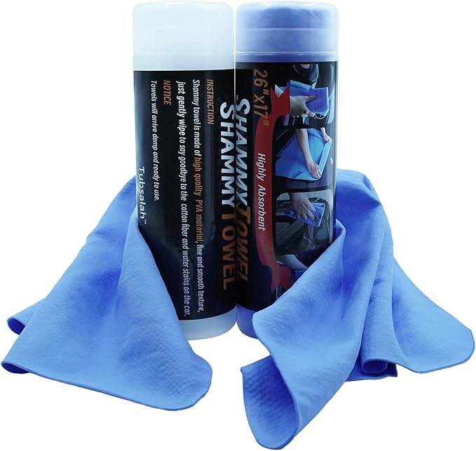 Premium Shammy Cloth for Car Drying - 2 Pack (26”x17”) - Super Absorbent Synthetic Chamois Bathroom,Pets, Dust Remove,- Reusable Non-Scratch Vehicle Dry Towel (Blue)