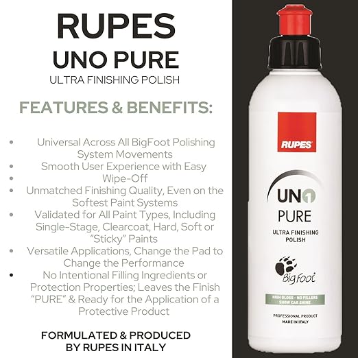 RUPES 5 Pack of High Performance Orbital Polishing Compounds - Includes 250 Milliliter Bottles of D-A Coarse, D-A Fine, UNO Protect, UNO Pure and Uno Advanced