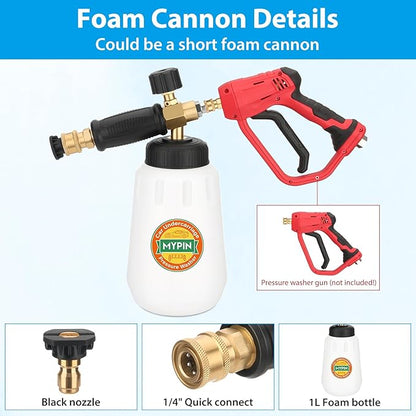 2-in-1 Undercarriage Pressure Washer Water Broom with Replaceable Nozzle, 16 Inch Car Pressure Washer with Foam Washer/Mitten, Surface Cleaner 1200-4000 PSI (with Bottle& Replaceable Nozzle)
