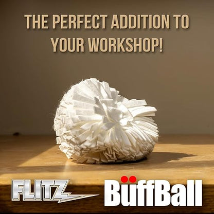 Flitz Buff Ball w/ 1.76oz Metal Polish Paste - 7in Drill Buffer Polisher Attachment for Any 3/8in Drill - Self-Cooling, Washable Polishing Ball to Buff, Shine, & Protect All Metals, Plastics (1 Pack)