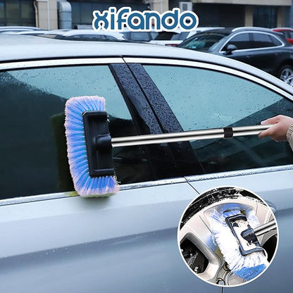 Car Wash Brush with Long Handle – Five-Sided Soft Bristle Brush for Car, Truck, SUV, RV, Boat & House Siding Cleaning(Blue)