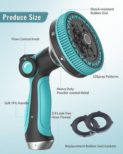Garden Hose Nozzle, Heavy Duty Water Hose Sprayer Nozzle with 3.5" Ultra-Wide Spray, 8 Adjustable Modes - Ergonomic Thumb Control, Anti-Slip Grip for Watering, Cleaning, Pets, Car Washing