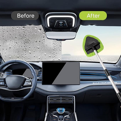 Qydipclin 7pcs Windshield Cleaner Tool Car Window Cleaning Wash Kit with 4 Reusable Microfiber Pads 1 Spray Bottle and Extendable Handle Auto Glass Wiper Kit, Blue&Green