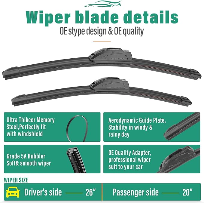 26" 20" 16" Windshield Wiper Blades Replacement for Acura MDX 2022 2023 2024 2025 Premium All Weather Front Rear Wipers Set - OEM Quality (Pack of 3)