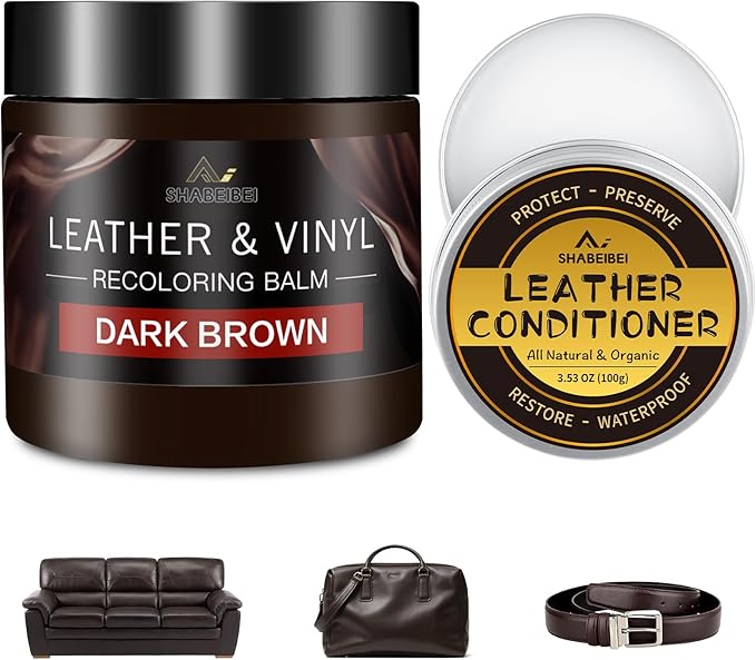 SHABEIBEI Leather Recoloring Balm with 100ml Mink Oil, Dark Brown Leather Repair Kit and Scratch Remover for Furniture, Car Seats, Sofas, Dye & Restorer for Couches, Vinyl, PU, Faux