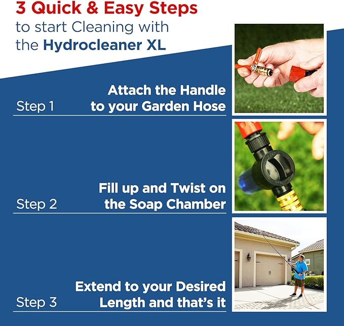 HydroCleaner XL Telescoping Power Wash Brush with Hose Attachment, Perfect for RV & Car Washing, Cleaning Decks and Sidings - Built-in Soap Dispenser and High-Intensity Power Jets
