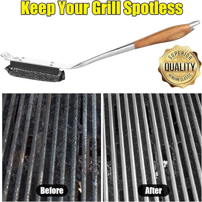 Bristle-Free Grill Brush with Replacement Head. Ultra Safe & Efficient Cleaner for Cast Iron and Stainless Steel Outdoor Grills.Gifts for Men/Dad