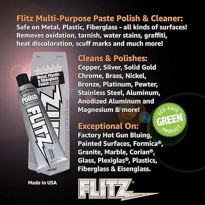 Flitz Multi-Purpose Metal Polish Paste - 5.29oz Tube of USA-Made Chrome Polish - Works on Stainless Steel, Aluminum, Plastic, Jewelry and Cars - Non-Abrasive Cleaner & Rust Remover (3 Pack)