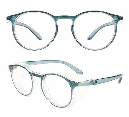 Alsenor Safety Glasses Anti Fog Goggles Protective Eyewear Blue Light Blocking Anti Dust UV Protection Glasses For Men Women (Round-NewBlue)