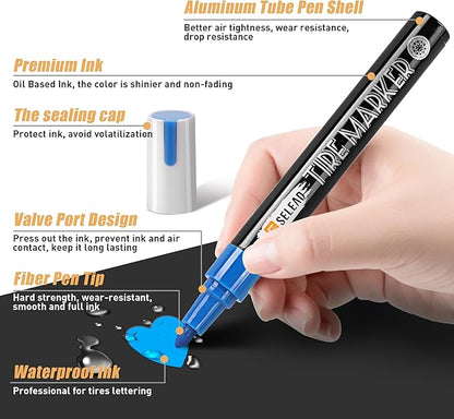 SELEAD Tire Marker White Red Yellow Blue - 8 Pack Paint Pens for Car Tires Lettering, Premium Professional Oil Based Waterproof Colored Permanent Markers