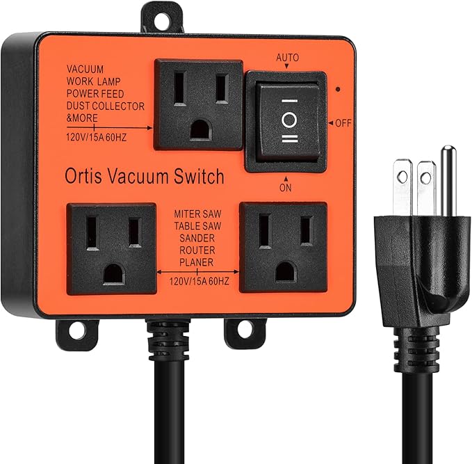 Automatic Vacuum Switch, Ortis Vacuum Switch for More Power Tools, Delay Vacuum On/Off to Prevent Circuit Overload and Tripping, Keep Your Workplace Cleaner, Better for Your Lung
