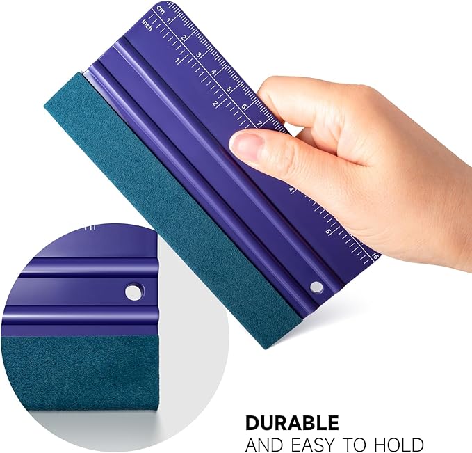 FOSHO Purple Felt Squeegee Vinyl Wrap Tool, Built-in Ruler 6"x3" Scratch-Free Vinyl Scraper for Sticker, Decal, Craft and Wallpaper Application Window Tint Tool
