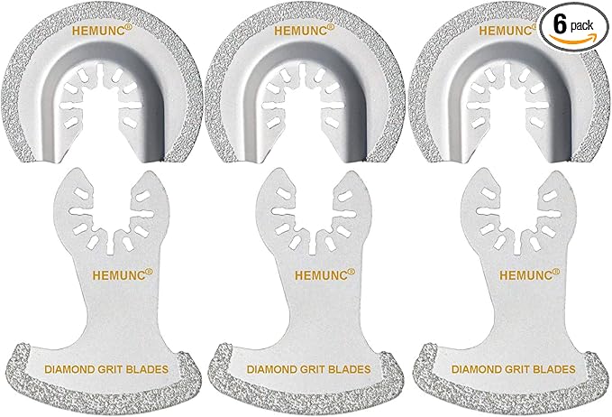 HEMUNC 6Pcs Diamond Oscillating Tool Blades, Multi Tool Mortar Cutting Saw Blades Precise for Grout Removal and Soft Tile Cut