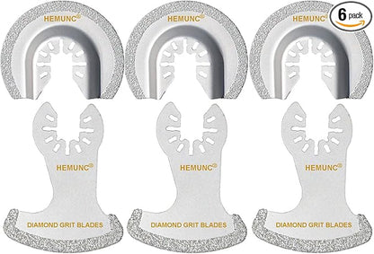 HEMUNC 6Pcs Diamond Oscillating Tool Blades, Multi Tool Mortar Cutting Saw Blades Precise for Grout Removal and Soft Tile Cut