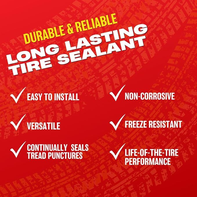Flat Out Tire Sealant Sportsman Formula - Prevent Flat Tires - Seal Leaks - Sportsman Formula with Valve Core Tool - Contains Kevlar - Tubeless Tire Sealant - Fast-Acting Formula - 1 Gallon