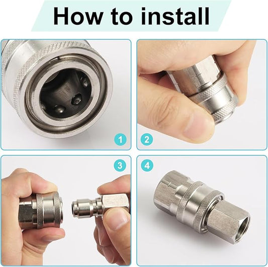 3/8 Quick Connect Fittings,Pressure Washer Quick Connect Kit,Stainless Steel Adapter Set Female and Male Thread(4Pieces)