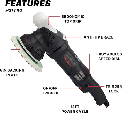 Maxshine M21 Pro Dual Action Polisher | 21mm Throw, 6” Backing Plate, 1000W Motor | Variable Speed, Ergonomic Grip, Low Vibration | Auto, Boat & Marine Detailing Buffer for Paint Correction