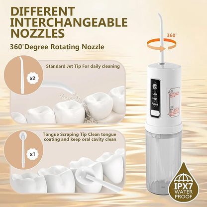 Rechargeable Cordless Water Flosser - 220ML Tank Portable Water Pick with IPX7 Waterproof & USB Rechargeable,3 Pressure Modes, 4 Nozzles for Travel 2-3H Fast Charge & 20-30 Days Long Battery Life