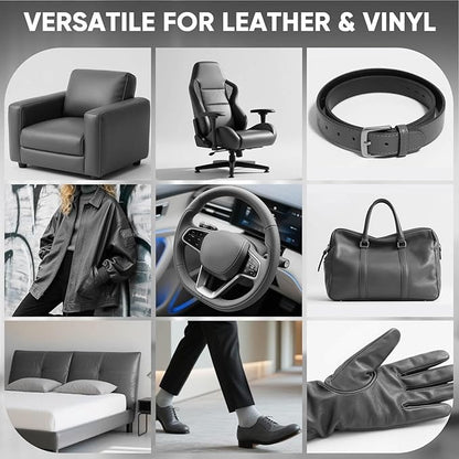 Leather Recoloring Balm - Scratch Repair & Color Restore Kit for Faded Leather, Leather Couch & Car Seats - 10OZ Leather Restorer Balm for Furniture, Auto Interior, Vinyl, Accessories (Dark Gray)