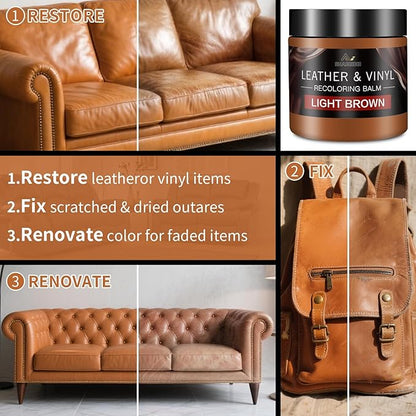 SHABEIBEI Leather Recoloring Balm with 100ml Mink Oil, Light Brown Leather Repair Kit and Scratch Remover for Furniture, Car Seats, Sofas, Dye & Restorer for Couches, Vinyl, PU, Faux