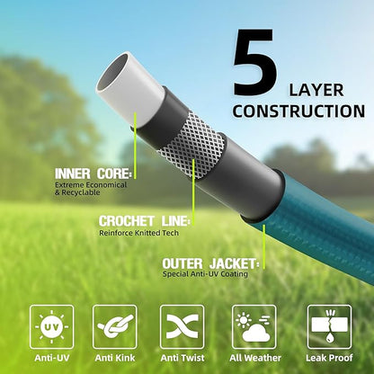 Worth Leader Short Garden Hose 3/4 in. x 10 ft. -Heavy Duty,Durable,Lightweight,Male to Female Fittings -No Kink Leakproof PVC Flexible Water Pipe -Brass Aluminum Ends for Household & Commercial-Green