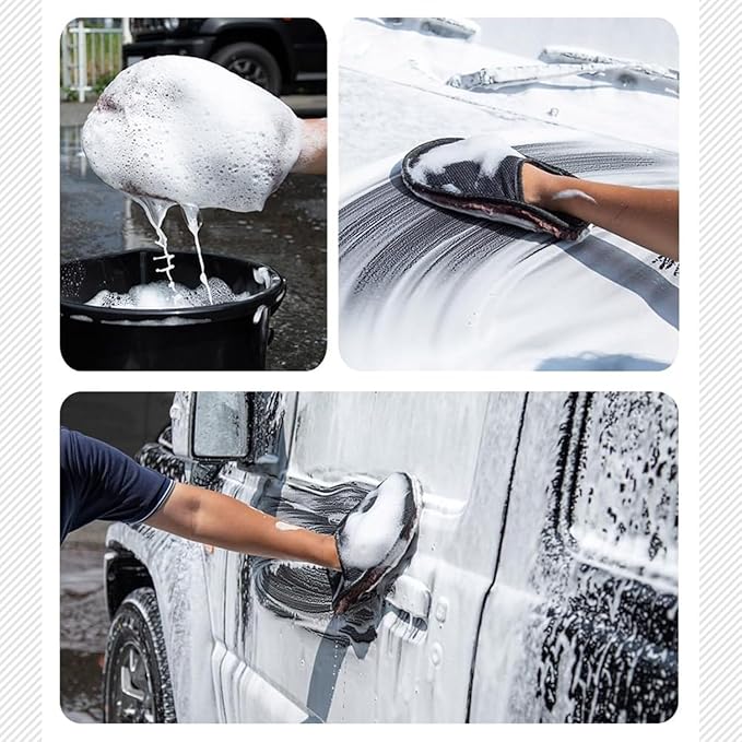 Car Wash Mitt - Ultra-Soft Faux Mutton Glove for Car Wash Kit - Gentle, Scratch-Free Cleaning for Safe Car Detailing & Paint Protection | Car Accessories | Brown | 2PCS - Japan Import