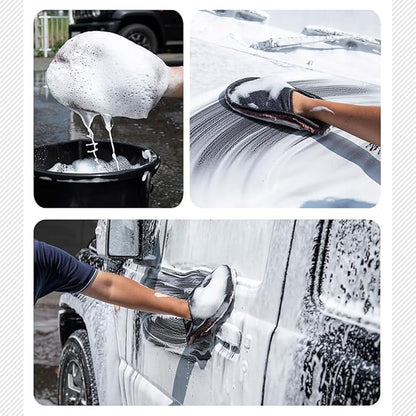 Car Wash Mitt - Ultra-Soft Mutton Glove for Car Wash Kit - Gentle, Scratch-Free Cleaning for Safe Car Detailing & Paint Protection | Car Accessories | White | 2PCS - Japan Import