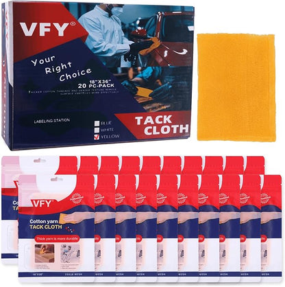 Tack Cloth 20-PC, Individual Wrapping High Tack Yellow, 18"x 36" Size, 20x16 Mesh Tack Rags, Reclosable Zipper Bag, Wax & Silicone Free Anti-Static for Woodworking, Automotive Painting & Sanding