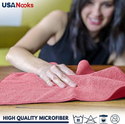 USANOOKS Microfiber Cleaning Cloth Light Pink - 100 Pcs 12.5"x12.5" - High Performance - 1200 Washes, Ultra Absorbent Towels Weave Grime & Liquid for Streak-Free Mirror Shine - Car Washing Cloth