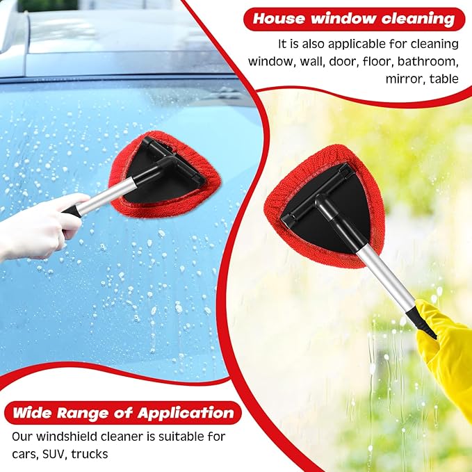 8 Pcs Car Windshield Cleaner Tool Kit with Extendable Handle, Microfiber Towel Pads, Brush, Empty Spray Bottle for Auto Glass Wiper Suvs Rvs & Home Windows(Red)