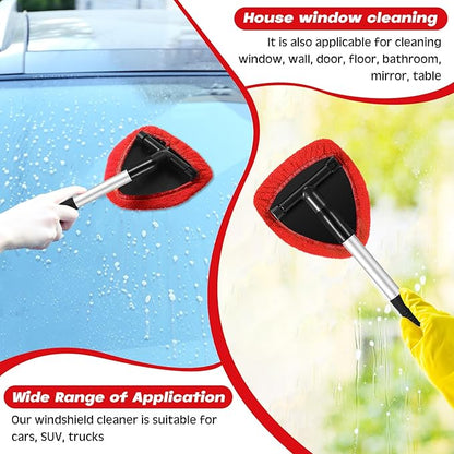8 Pcs Car Windshield Cleaner Tool Kit with Extendable Handle, Microfiber Towel Pads, Brush, Empty Spray Bottle for Auto Glass Wiper Suvs Rvs & Home Windows(Red)